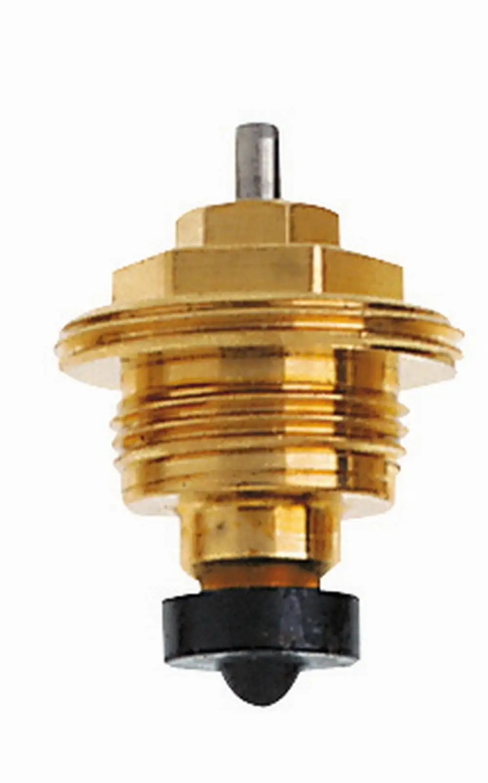 Thermostat-Oberteil in Messing, mit einem zentralen Stift und Gummidichtung, geeignet für Heizungsanwendungen von IMI Hydronic Engineering.